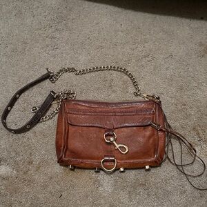 Rebecca Minkoff Tan Leather Crossbody Bag with Gold Chain